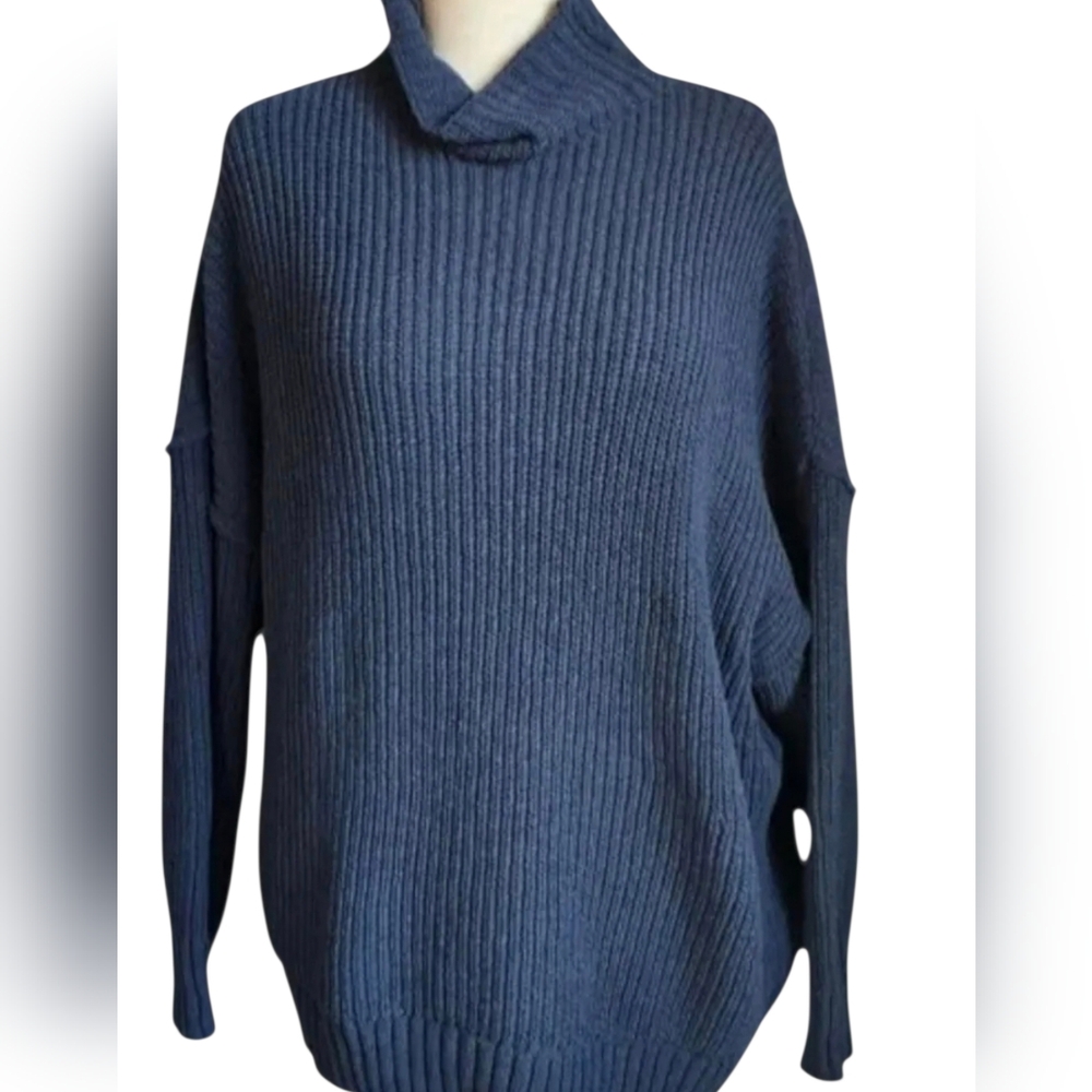 Aerie Chunkie Knit Oversized Mock  Sweater Blue Size Xl Fits 1X Winter